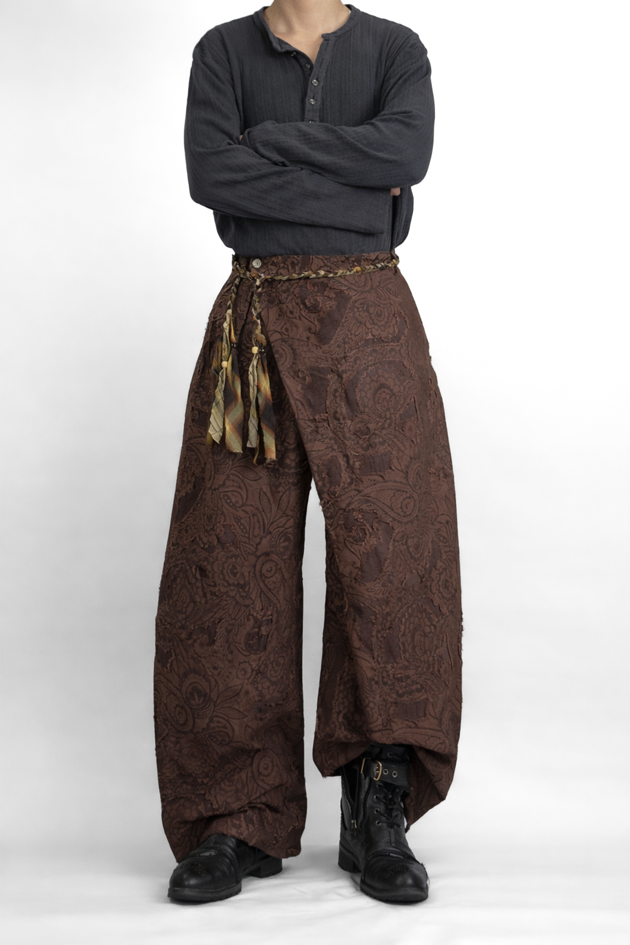 “BROWN ARC” Oblique Jacquard Wide-Leg Trousers