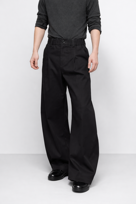 FOG BLACK” Irregular-Pleat Blade Trousers