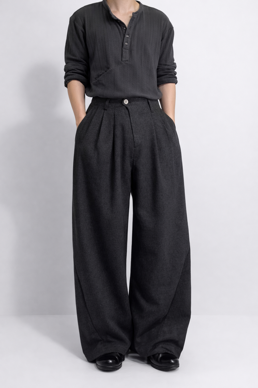“ASH VEIL” Wool Wide-Leg Trousers
