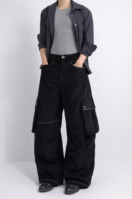 “INLAY CORD” Wide-Leg Cargo Pants