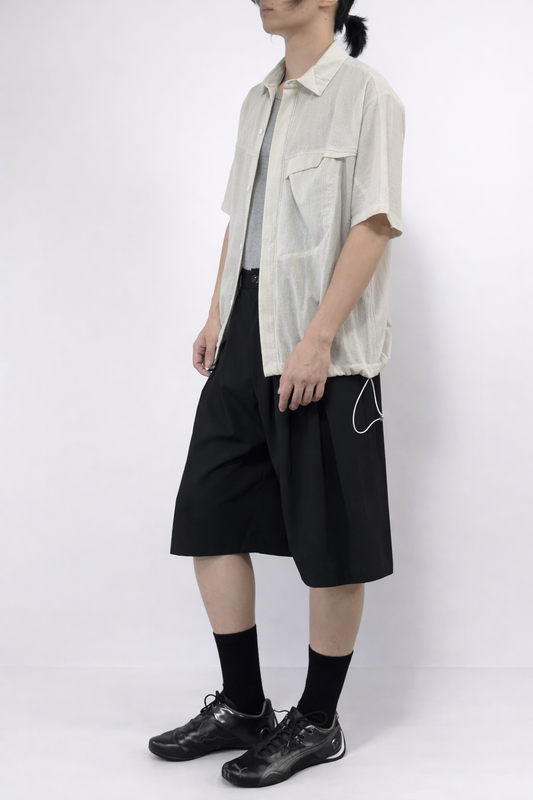 “GAUZE GRID” Drawcord Short-Sleeve Shirt