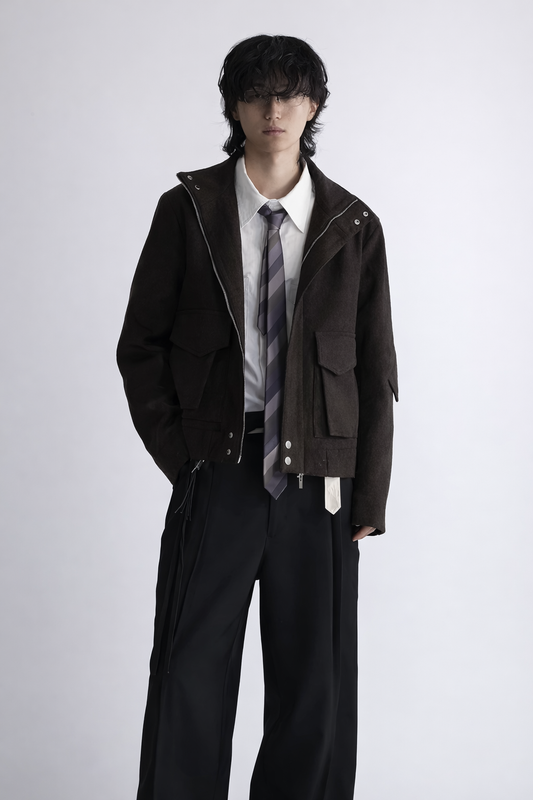 “BROWN FLEECE” Suede-Wool Field Jacket